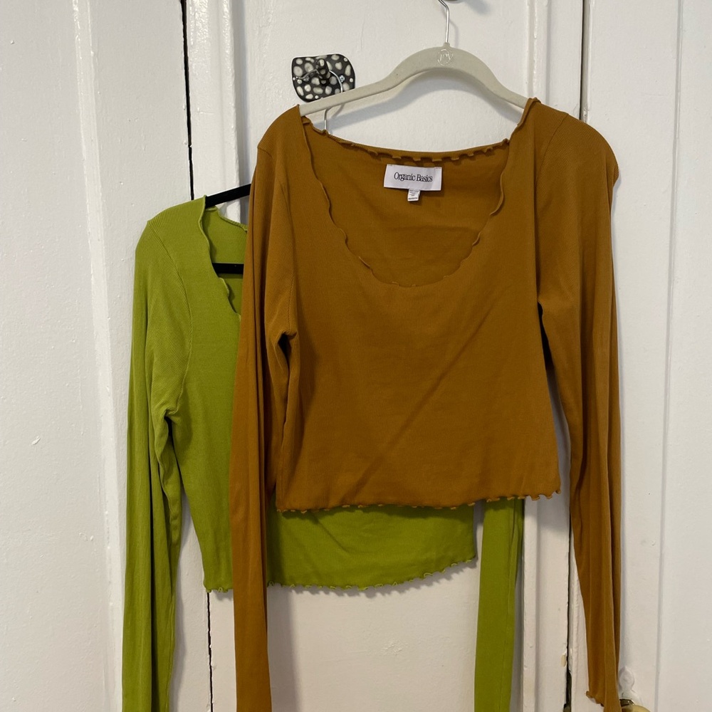 Organic Basics Long Sleeve Scoop Neck Top - Mustard & Lime